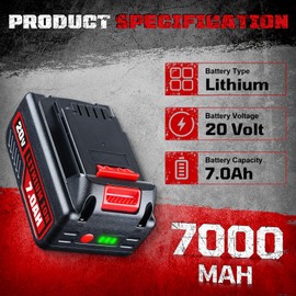 2P 7000mAh Lithium Repalcement for Black and Decker 20V Battery LBXR20 LBXR20-OPE LB20 LBX20 LBX4020 LB2X4020-OPE Compatible with Black and Decker 20V Lithium Battery LST220 LST300 Cordless Tools
