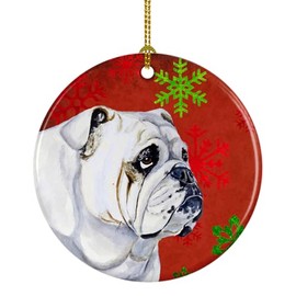 Caroline's Treasures LH9319-CO1 Bulldog English Red Snowflake Holiday Christmas Ceramic Ornament, Multicolor