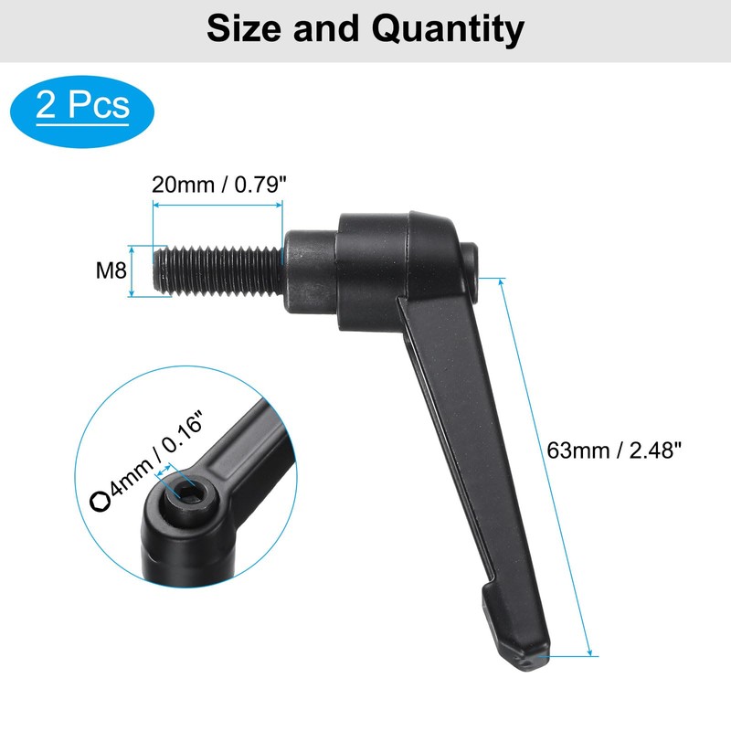 uxcell 4pcs Clamping Lever Adjustable Handle Set Metric M8 x