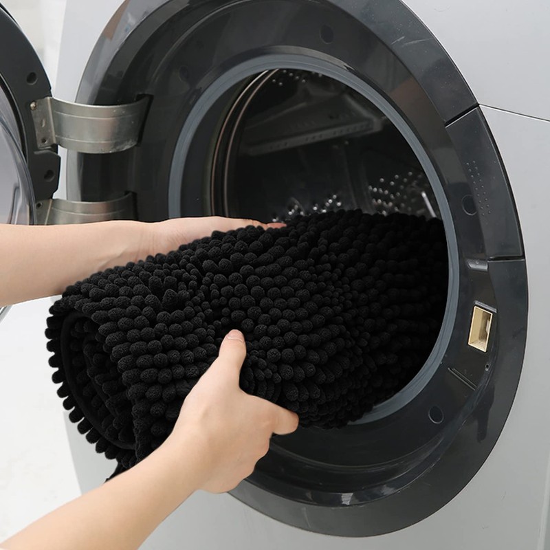 ACCUMTEK Striped Black Bathroom Rug Set 3 Pieces Ultra Soft,