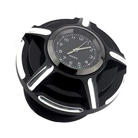 YIBO Motorcycle CNC Aluminum Fuel Gas Tank Oil Cap with Watch for Harley Sportster XL883 1200X48 Dynasoftail Touring Road King (Black 1)
