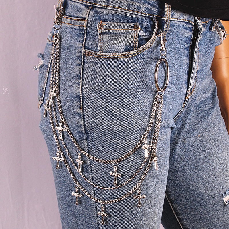 2Pcs Pants Chain for Men Women, Skull & Cross Rock