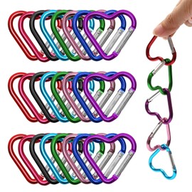 Pack of 24 Carabiner Heart, Aluminium Carabiner Keyring, Colourful Mini Carabiner Small Keyring for Camping, Fishing, Mountains, Climbing, Hiking, Travel