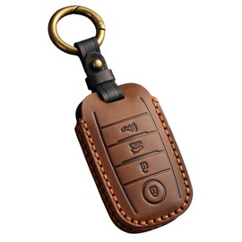 Hontumax Premium Leather Key Fob Cover Case for Kia Sorento Sportage Optima (2014-2020), for Kia Soul Forte (2014-2019), for Kia NIRO Rio Sedona Key Holder (Brown)