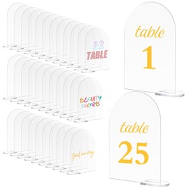 Oungy 30 Pack Clear Arch Acrylic Sign with Stand Blank Arch Wedding Table Numbers DIY Acrylic Arch Table Numbers for Wedding Reception Event Party Centerpieces Decor, 4 x 6 Inch