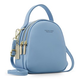 DORRISO Mini Fashion Backpack Women Cute Lightweight Knapsack Bag with Earphone Hole Handbag for Travel Casual Daily Holiday Dating Business Ladies Small PU Leather Rucksack Bag Blue