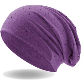 Hatstar Women’s Beanie Hat with Elegant Appliqué Rhinestone Studs, Girls’ Hat Elastic, Long Slouch Beanie, Light and Soft - Mottled purple