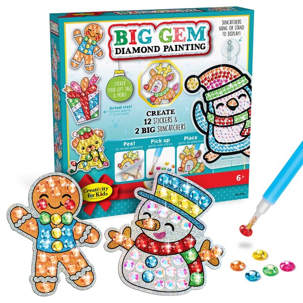Creativity for Kids Big Gem Diamond Painting Kit: Holiday Stickers and Suncatchers, DIY Christmas Crafts for Kids