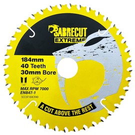 1 x SCCSF184CR40 SabreCut 184 mm 40T x 30 mm Hole Circular Saw Blade for Dewalt Makita Milwaukee Ryobi and Many Others