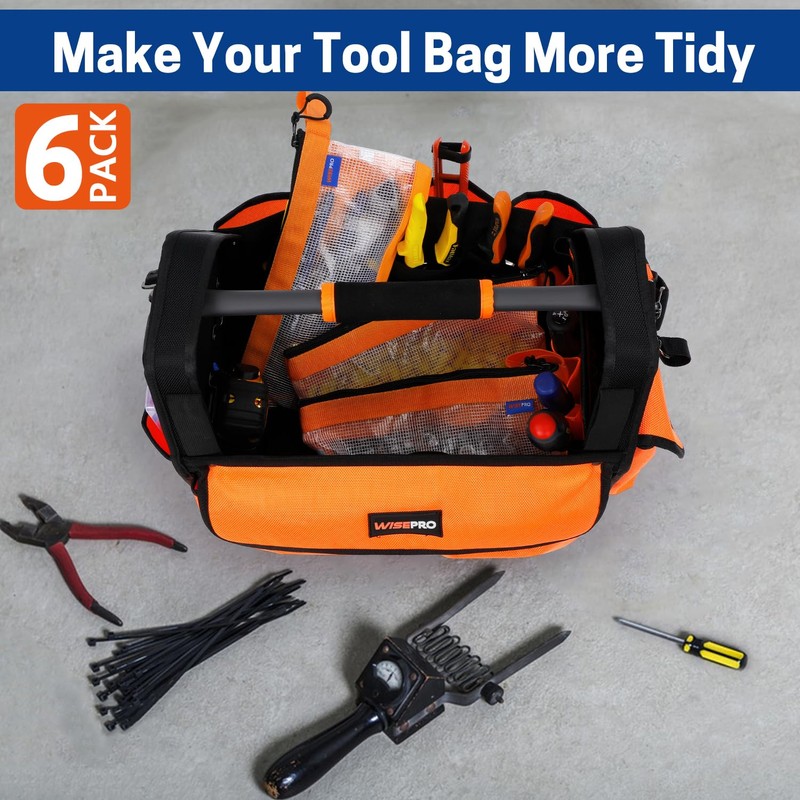 WISEPRO 6 Pack Tool Pouch with Zipper, Waterproof 600D Clear