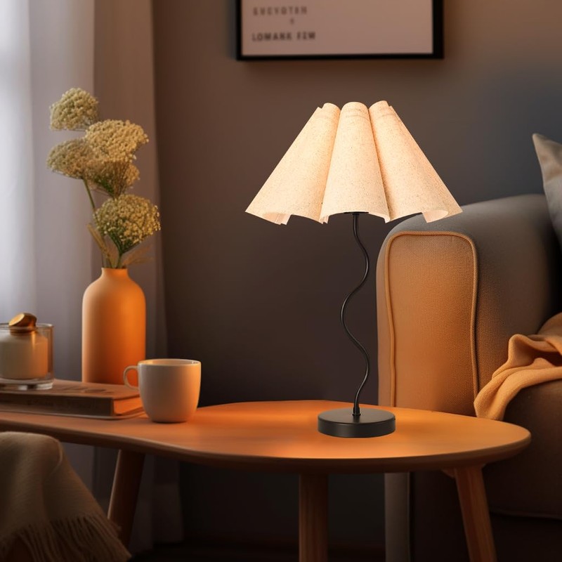 KUNJOULAM Small Table Lamp, Bedside Nightstand Lamp with Umbrella Form