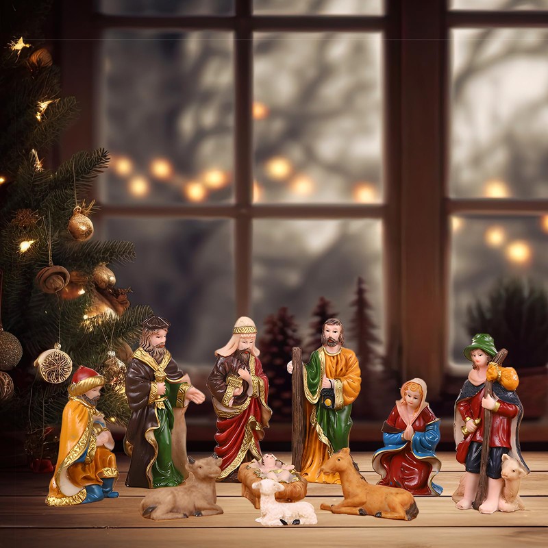 Genubi Industry Mini Nativity Set 10pcs, Resin Nativity Scene Figurines