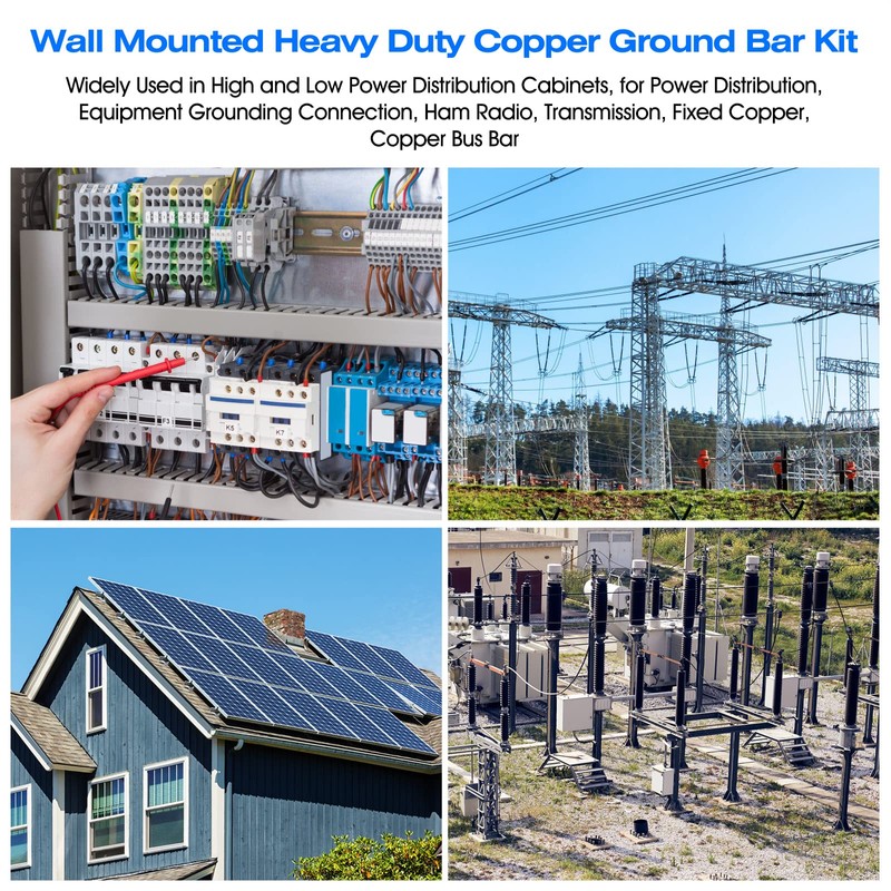 12" Heavy-Duty Copper Ground Bar Kit,Grounding Bus Bar,with 24 x