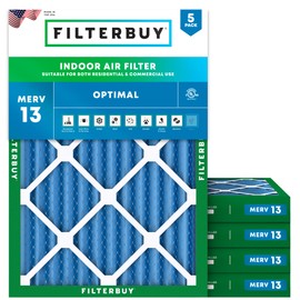 Filterbuy 20x24x2 Air Filter MERV 13 Optimal Defense (5-Pack), Pleated HVAC AC Furnace Air Filters Replacement (Actual Size: 19.38 x 23.38 x 1.75 Inches)
