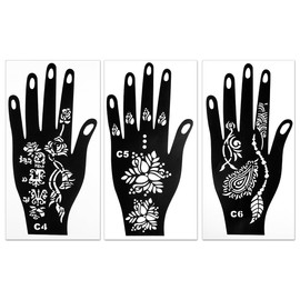 Thyonta 3PCS Hand Tattoo Stencil Indo-Nepalese Black Openwork Henna Tattoo for Airbrush Coloring Art Three-Dimensional Paper Sculpture (B)