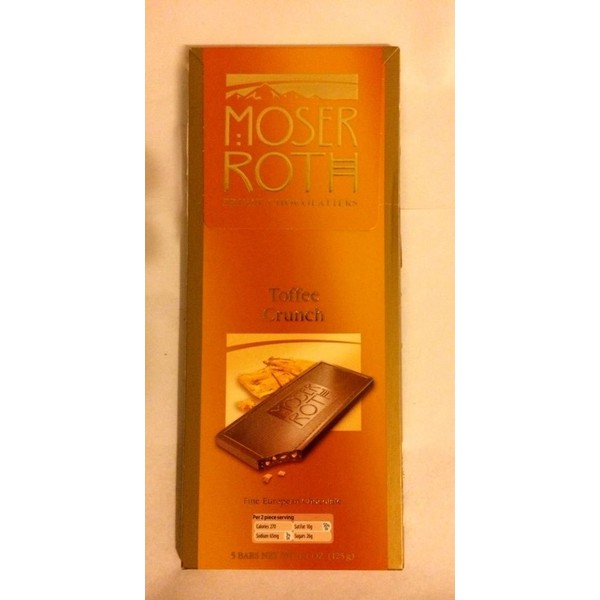 Moser Roth Toffee Crunch Chocolate Bar - 4.4 oz package consisting of 5 individually wrapped bars - Fine Chocolate made in Germany