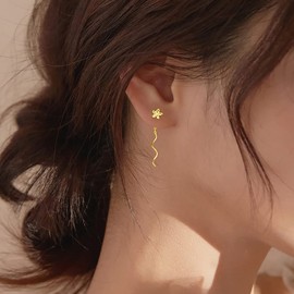 SLUYNZ 925 Sterling Silver Plumeria Flowers Tassel Earrings Dangle for Women Plumeria Flowers Earrings Threader Earrings (B-Gold Plated)