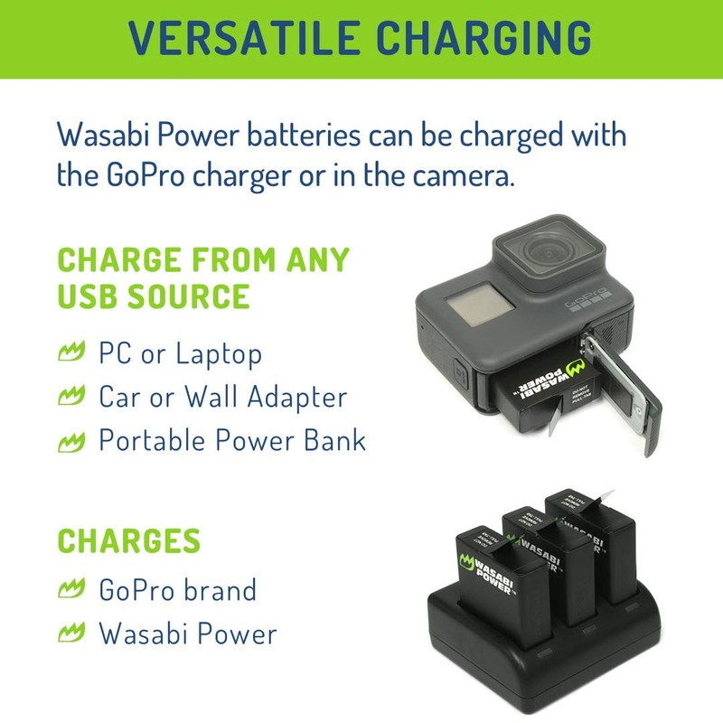 Wasabi Power Battery (3-Pack) and Triple Charger for Hero 7,