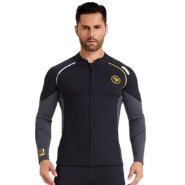 Wetsuit Top Men&Women 1.5mm/3mm Neoprene Wetsuits Jacket,Front Zipper Long Sleeves Diving Suit for Swimming,Snorkeling,Scuba Diving,Surfing (3MM-Black, M)