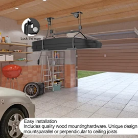 TRUSOON Ceiling Storage Hoist for Cargo Box, Heavy-Duty Garage Pulley Lift System Holds 150 lbs, Fit 10-14 Foot Ceilings, Cargo Box Storage, Garage Organization