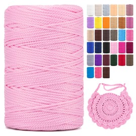Polyester Macrame Cord 3mm X 246 Yards，Colorful Polyester Yarn，Polypropylene Silk Rope for Knitting & Crochet Braided Macrame Cord for Hats Shoes Bags Plant Hangers Rug DIY Crafts
