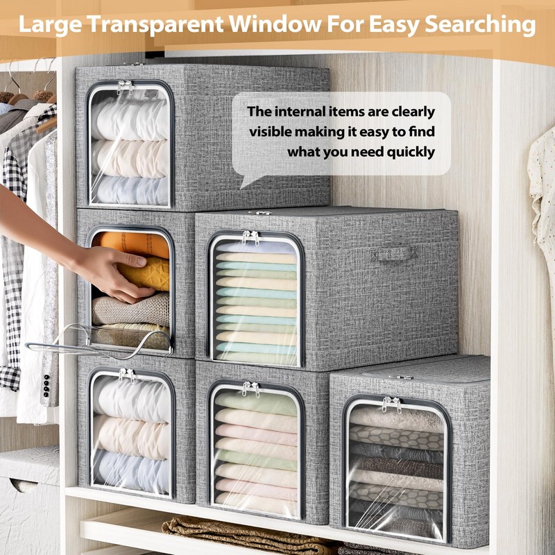 8 Pack Clothes Storage Bins with Metal Frame Foldable Clothing