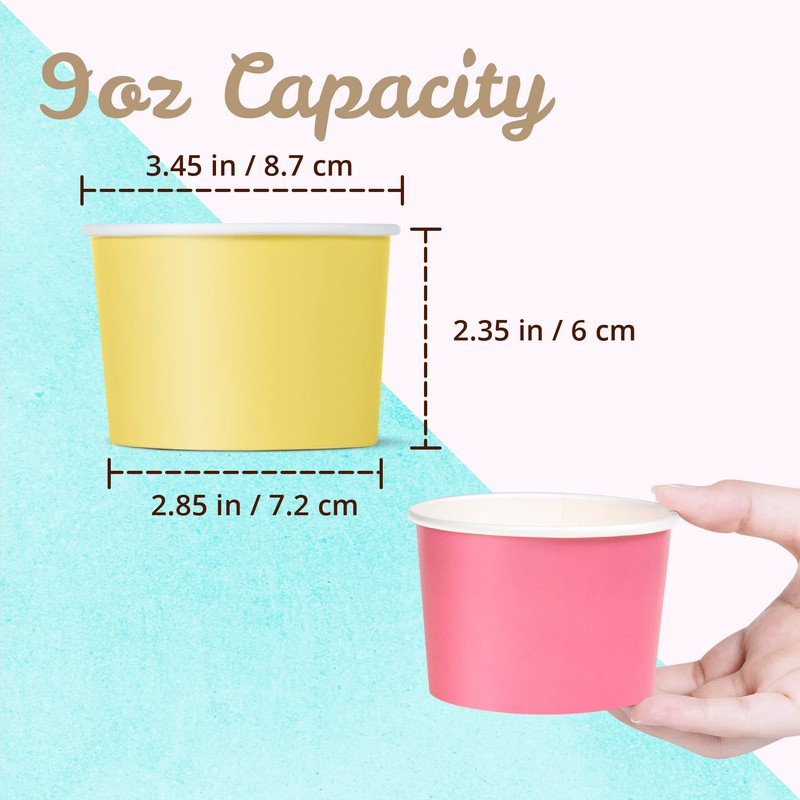 Paper Ice Cream Cups, 50-Pack 9-oz Disposable Dessert Bowls for