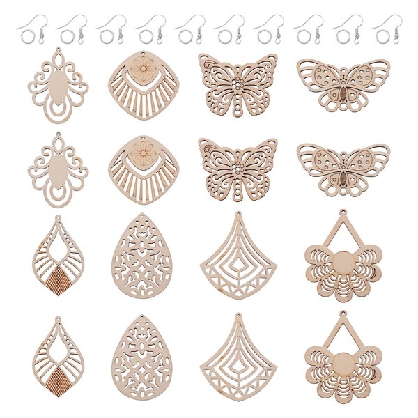 PandaHall 16 Pieces Geometric Hollow Butterfly Drop Pendants Blank Unfinished
