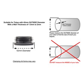 42mm Plastic End Caps, Black Round Tube Inserts, Pack of 4 (See Second Image for Ordering Guide) - Made in Germany