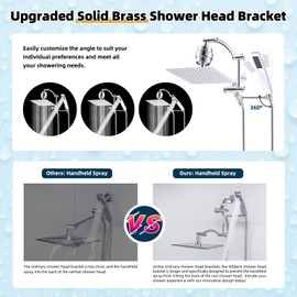 Hibbent All Metal 10'' Filtered Rainfall Shower Head with Handheld Combo, High Pressure Shower Wand, 16'' Adjustable Arc Extension Arm, 20 Stage Shower Filter, 71'' Hose, Shower Head Holder, Chrome