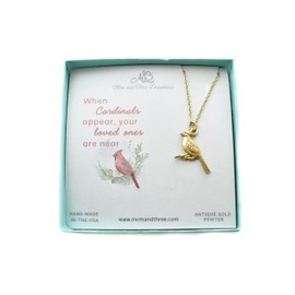 Cardinal Charm Women's Necklace in Gold Plated Pewter on an 18" Gold Plated Stainless Steel Chain with 2 Inch Extender, Bereavement Gift, Bird Necklace, Gift for Her