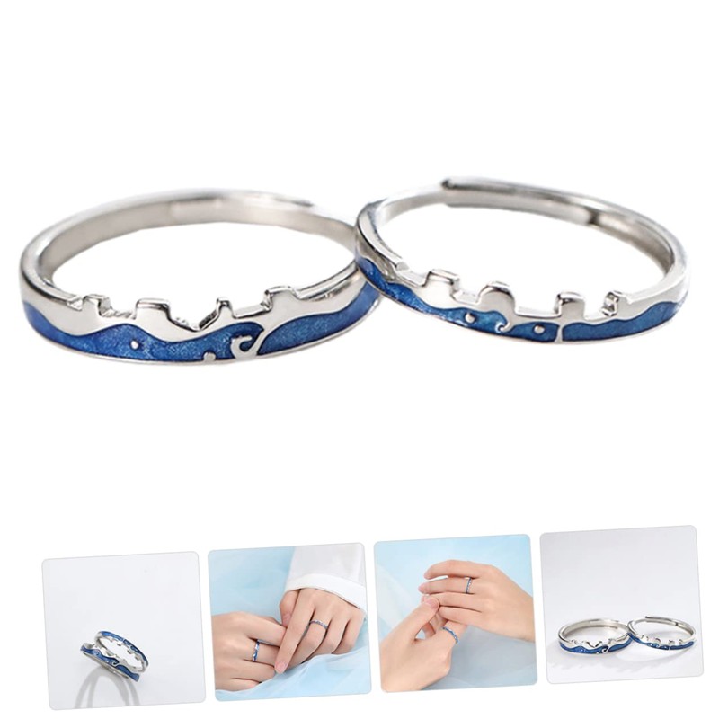 Healeved 1Pair Matching Couple Ring for Lovers Open Design Love