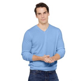 State Cashmere Men's Essential V-Neck Sweater 100% Pure Cashmere Classic Long Sleeve Pullover (Bella Blue, Large)