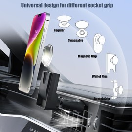 JCTRIWAY Car Mount for Socket Grip, Car Vent Mount Phone Holder for Socket Mount Stand 360° Adjustable Air Vent Clip Socket Phone Mount for Car Fits All Smartphones with Collapsible Socket Holder