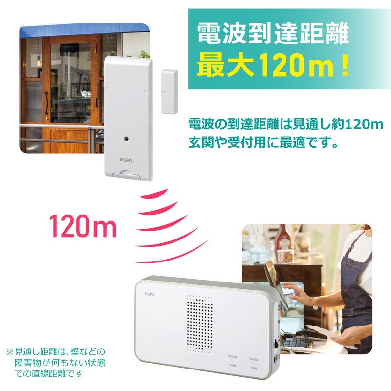 ELPA EWS-S5034 Wireless Chime Door Opening Sensor Set, Nursing, Offices,