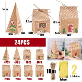 BOFUNX 24 Advent Calendar Boxes for Filling, Advent Calendar Bags with 24 Number Stickers, Gift Box Gift Bag for Crafts for Christmas Gift Children