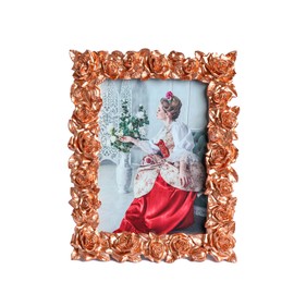 MOMLKFDAY Gold 4x6 Picture Frames Vintage Photo Frame Rose Gold Flower Leaf with Glass Front Antique Picture Frame for Tabletop Wall Hanging (Rose Gold-4x6)