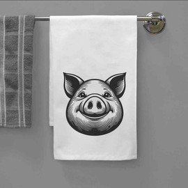 Azeeda 'Glückliches Schweinegesicht' Weißes Geschirrtuch aus Baumwolle (TW00066121)