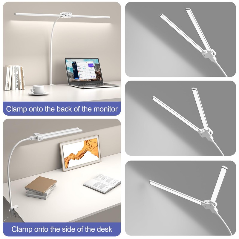 EppieBasic LED Desk Lamp, 24W Double Head Desk Light,Architect Clamp