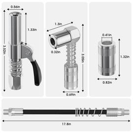 Grease Gun Coupler Set,12000PSI High Pressure Grease Joint Fittings, Compatible With All 1/8" NPT Grease Guns