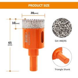 Dry Diamond Core Drill Bits,BGTEC 1pc 1-1/8" Diamond Hole Saw with Triangle Shank for Porcelain Tile,Ceramic Granite Marble Stone Masonry Brick