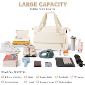 Bolsa de Fitness, Bolsa de Viaje Impermeable de Gran Capacidad Con Puerto de Carga USB Tipo de Cremallera Diseño Separado en Húmedo y en Seco Bolso Unisex Gimnasio, Vida Diaria (Beige)