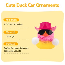 wonuu Winter Rubber Duck with Knitted Scarf Sunglasses Necklace Cowboy Hat, Mini Ducky for Home Party Ornament Car Accessories Dashboard Decoration, Rose