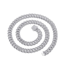 FEEL STYLE Cuban Link Chain Silver Iced Out Miami 10mm 14mm Curb Necklace Bling Diamond Hip Hop Jewelry for Men Women 18-24inch (10mm Width, Silver, 18inch)
