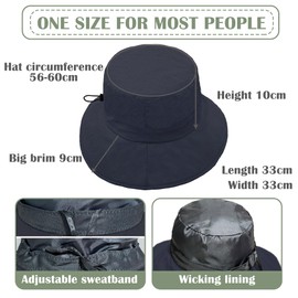 ehsbuy Sun Bucket Hats for Women UV Protection Wide Brim Foldable Ladies Waterproof Summer Hat with Adjustable Chin Strap for Beach Outdoor Fishing Safari Travel Navy