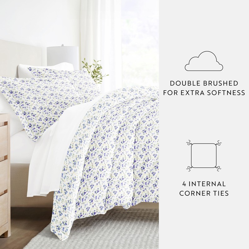 Merit Linens Bedding Bundle, Patterned Duvet Cover Set, White Comforter