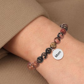 Mother's Day Women's Bracelet Set Gift, Daughter&son's Birthday Gift for Mother, 8mm Natural Stone Healing Bracelet, Jewelry for Mother, Daughter, Wife, Sisters, Girlfriend (Rhodochrosite)