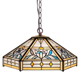 Capulina Tiffany Pendant Light 2 Light 16 Inches Wide Mission Hexagon Virgin Style Stained Glass Hanging Lamp for Kitchen Island Dining Room Hallway Foyer(Adjustable Height)
