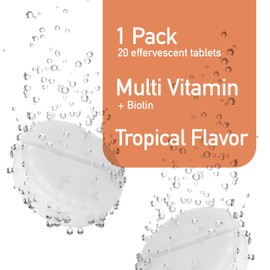 Swiss Imports Effervescent Multivitamins + Biotin for Wellness and Vitality Dietary Supplement with Vitamins C, E, B1, B2 B6, B12, A, and D3, 20 Tablets