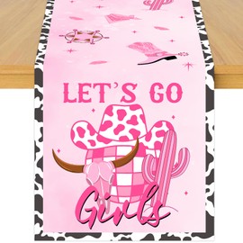 Cheerupp Disco Cowgirl Theme Table Runner, Pink Let’s Go Girls Linen Fabric Table Runner for Everyday Use 72 x 13 Inches, Washable Table Cover for Indoor Outdoor Kitchen Dining Table Decor